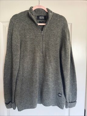 NATIVE YOUTH Men's Half-Zip Sweater in Olive Green Sz M